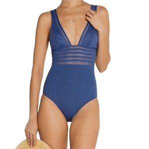 La Perla Navy Blue Kosmos Mesh Panel One Piece Swimsuit - Size 12